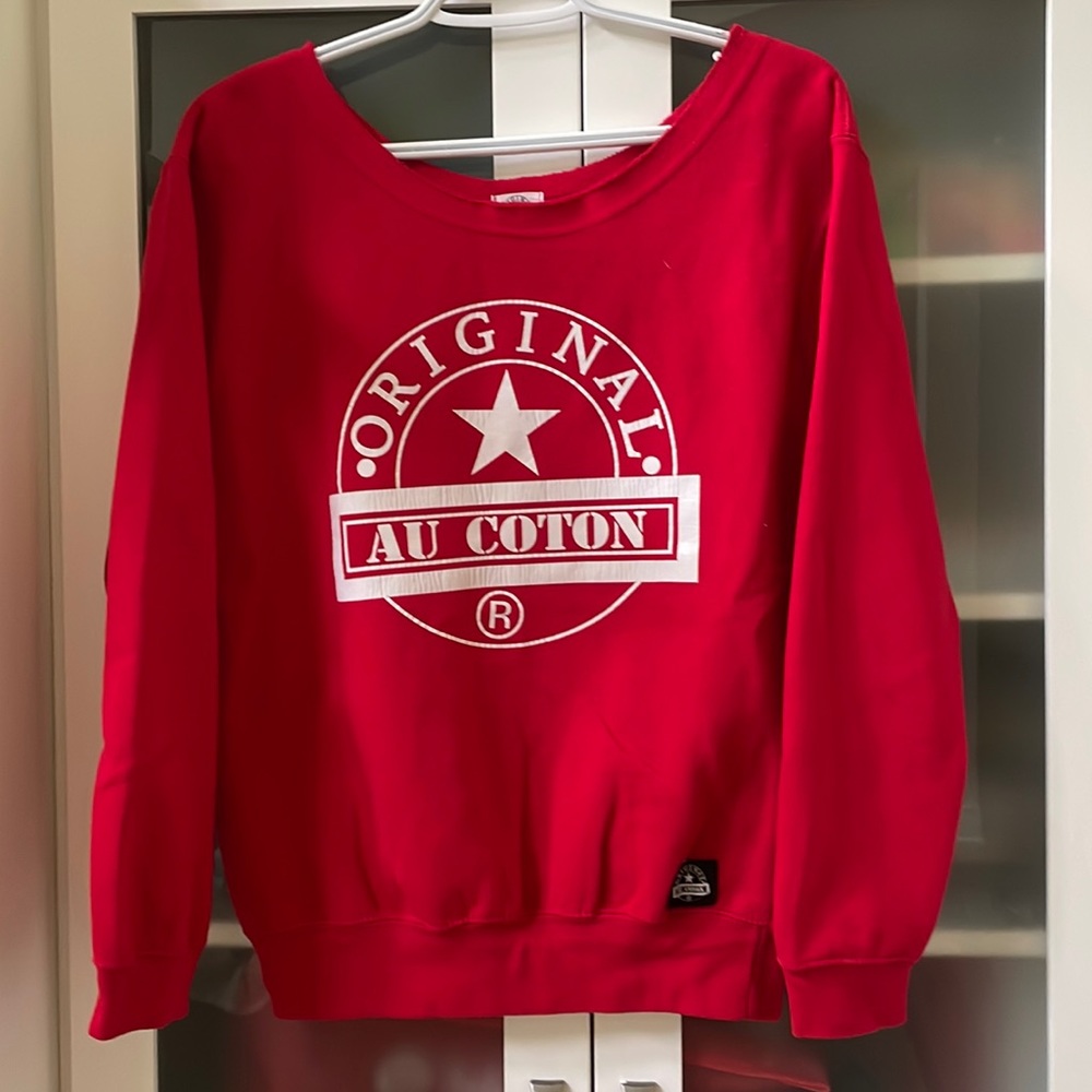 Original Au Coton Off The Shoulder Fleece Sweat Shirt XS NWOT Never Worn RED😍❤️